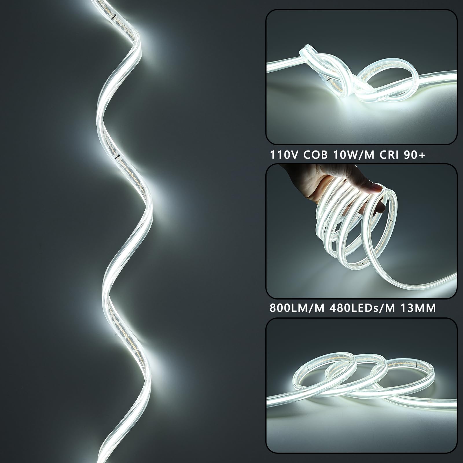 BENLUN Striscia LED COB 230V Esterno Trasparente Impermeabile IP65 20 Metri | 6000K Bianco Freddo Luci LED 220V 200W 480LEDs/M CRI 90+ con Raddrizzatore per Cortile, Giardino, Salotti, Spazi Esterni