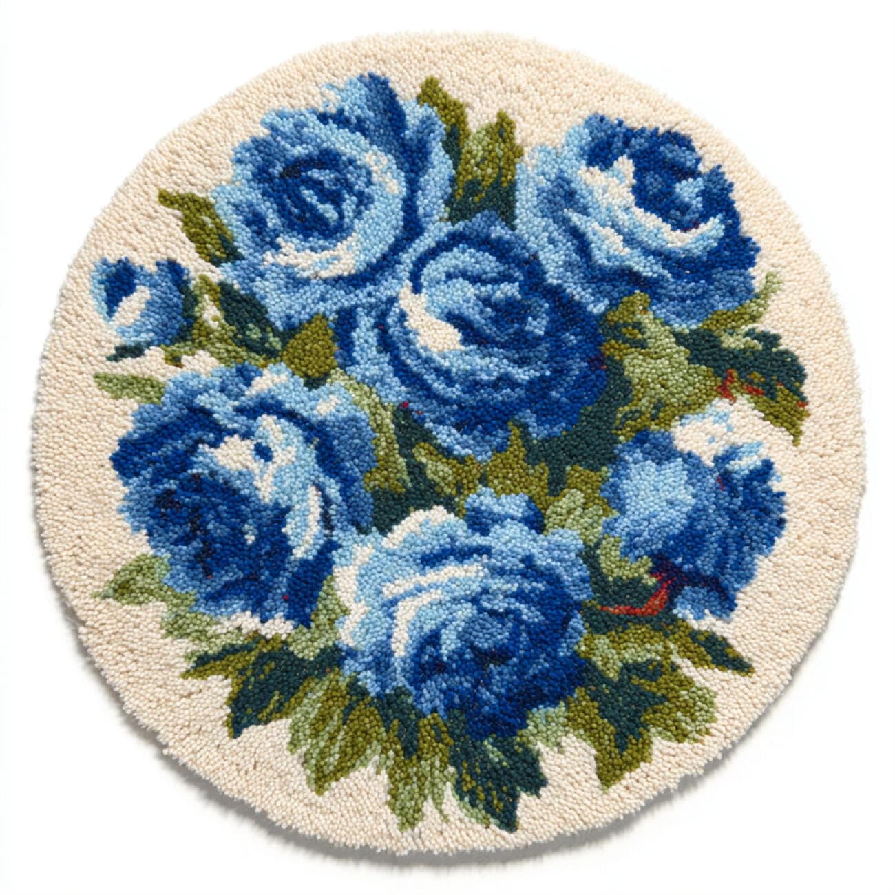 Kitquiver Flowers Tapestry Kits for Adults Blue Roses Latch Hook Kit for Beginners，Tapestry Carpet Latchs Set for Adults Self Knotting Set DIY Craft Kits 100x100cm
