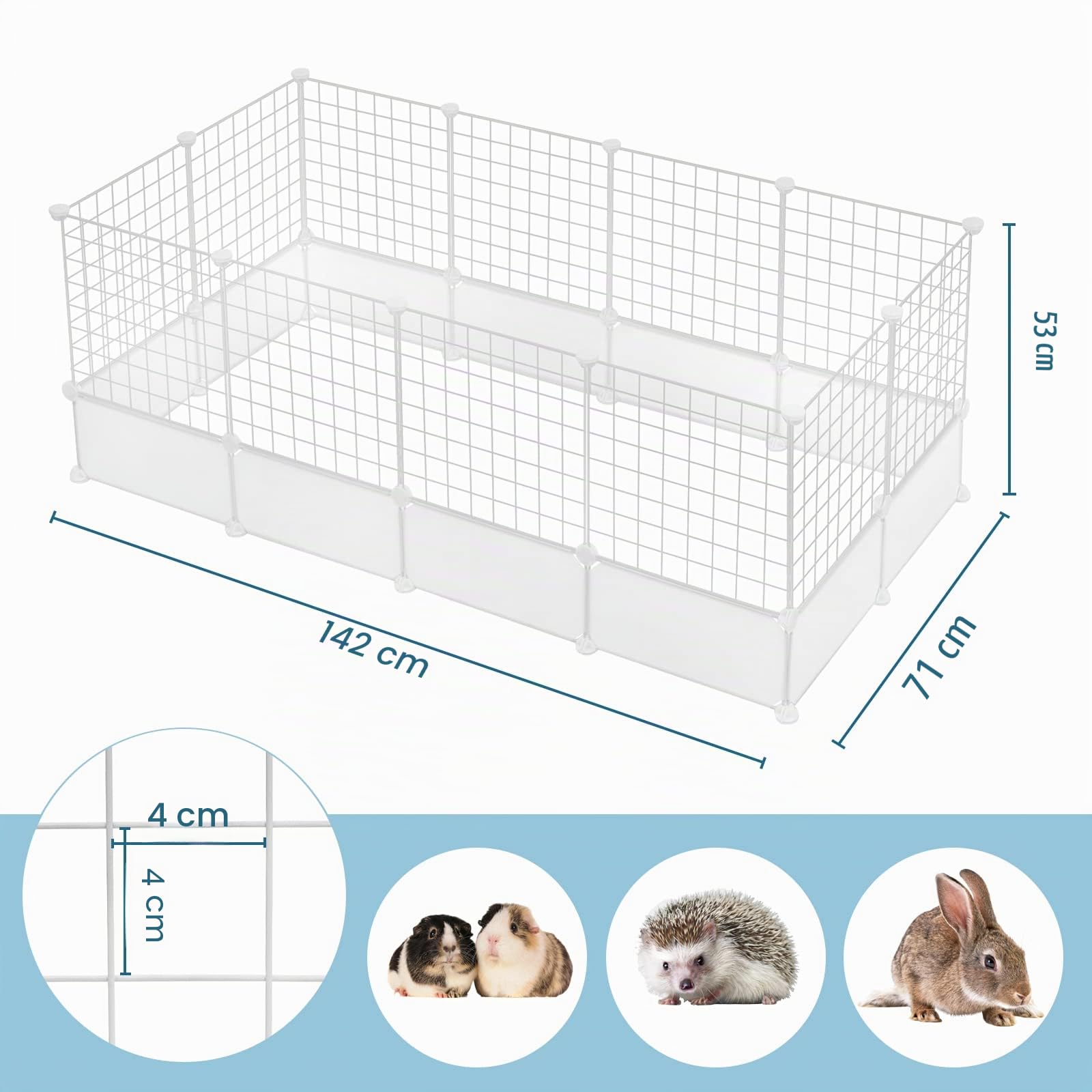 EUGAD Jaula Modular, Valla para Mascotas, Recinto Interior 24 Paneles | 35x35cm y 35x17cm, de Plástico y Metálica,Jaula para Animales Pequeños,Personalizable Parque para Cobayas Conejos Chinchillas