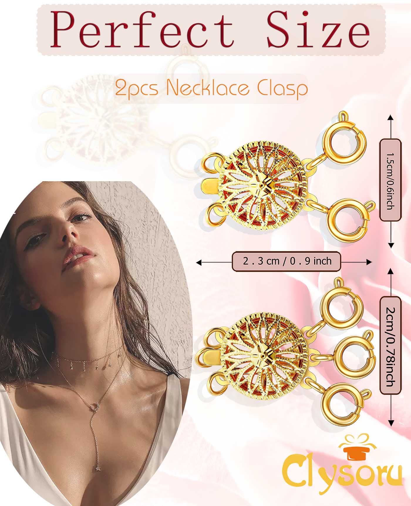 Necklace Layering Clasps Separator for Women 14k Gold & Silver Tangle Free Safety Jewelry Locking Clasp Converter Chain Extender (2 pcs Gold Yellow)