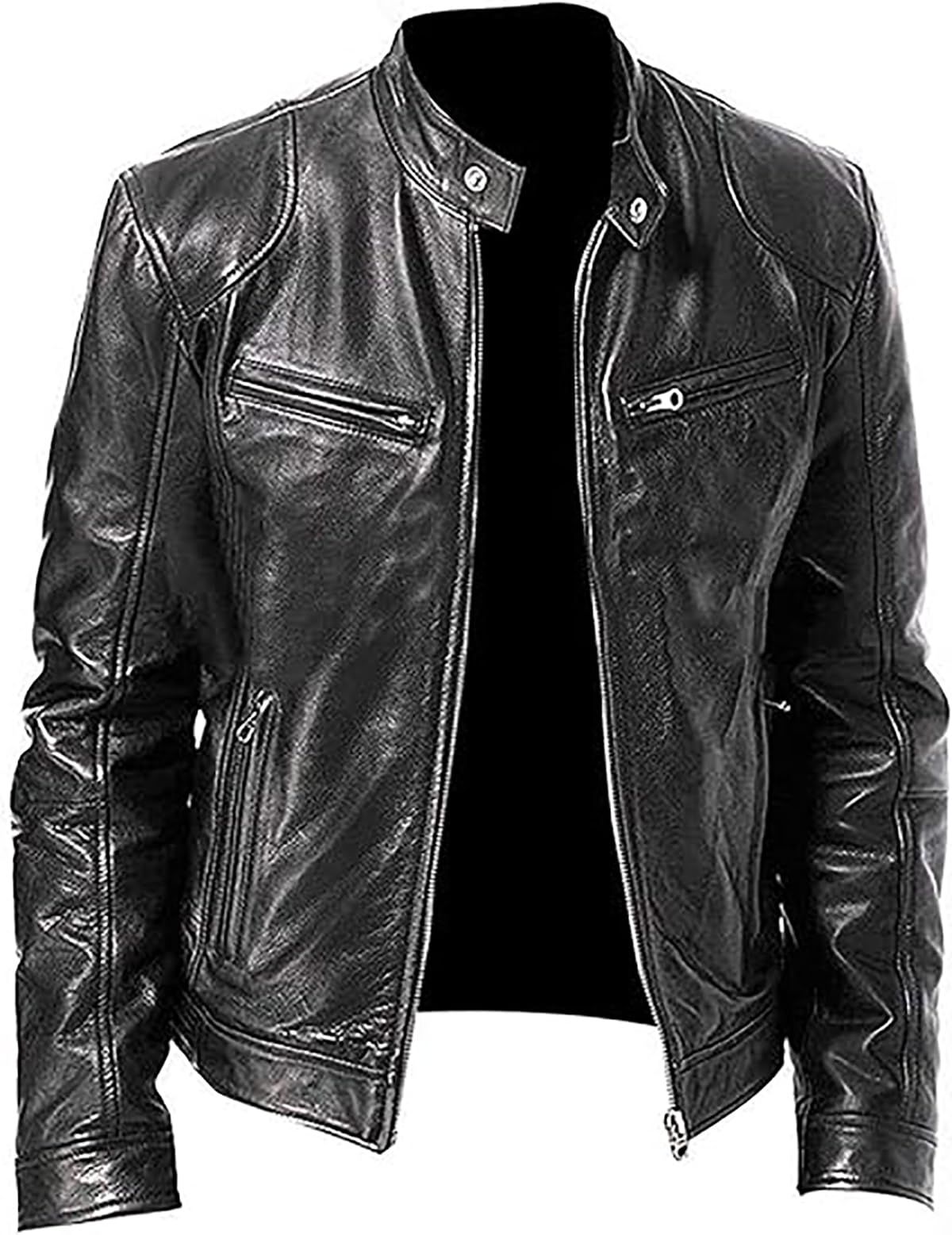 Chaqueta de cuero negro vintage para hombre | Chaqueta de motociclista de cuero auténtico para hombre