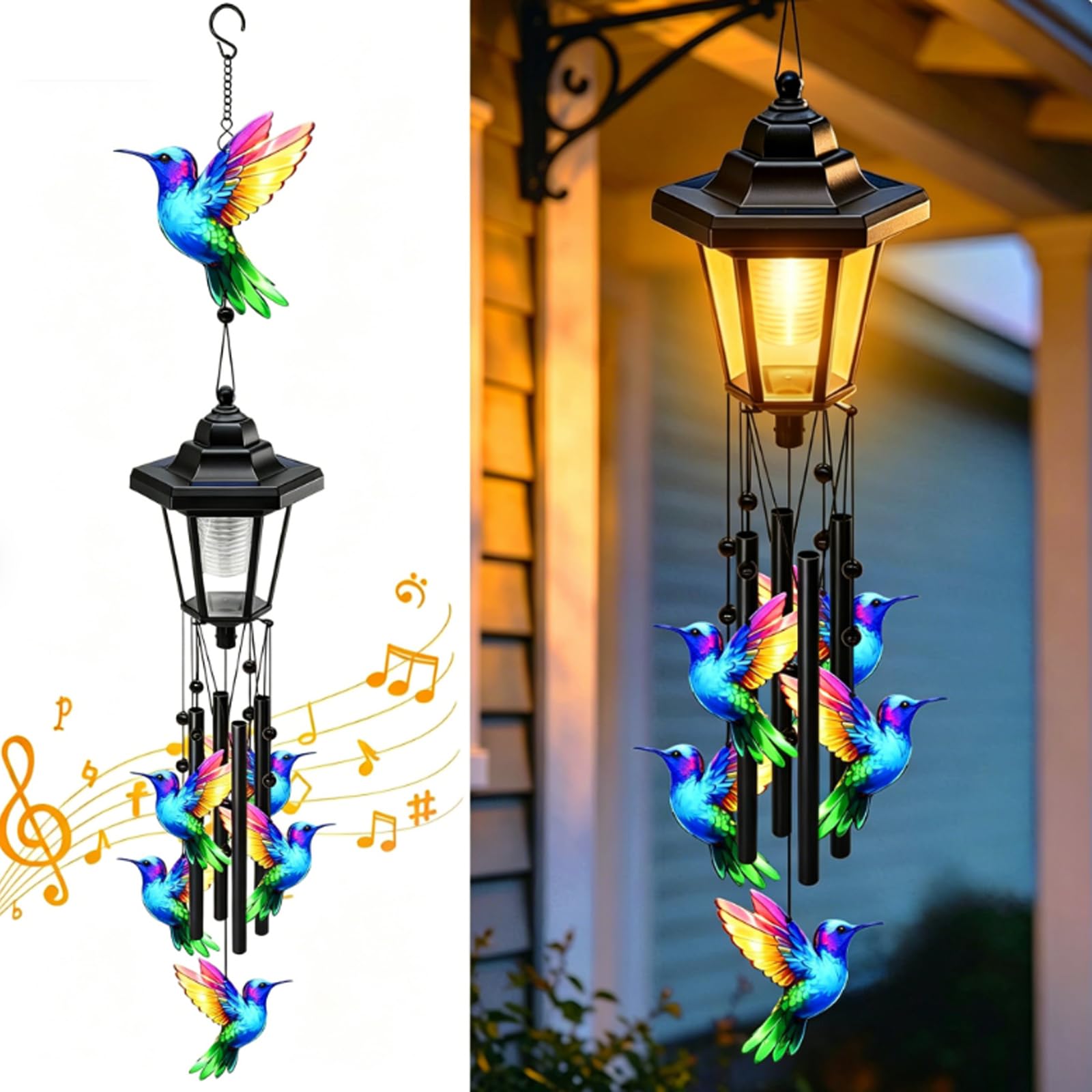 JORCEDI Wind Chimes for Garden, Hanging Solar Lights Outdoor, Waterproof Hummingbird Wind-Chime Decoration Gifts for Women (hummingbird)