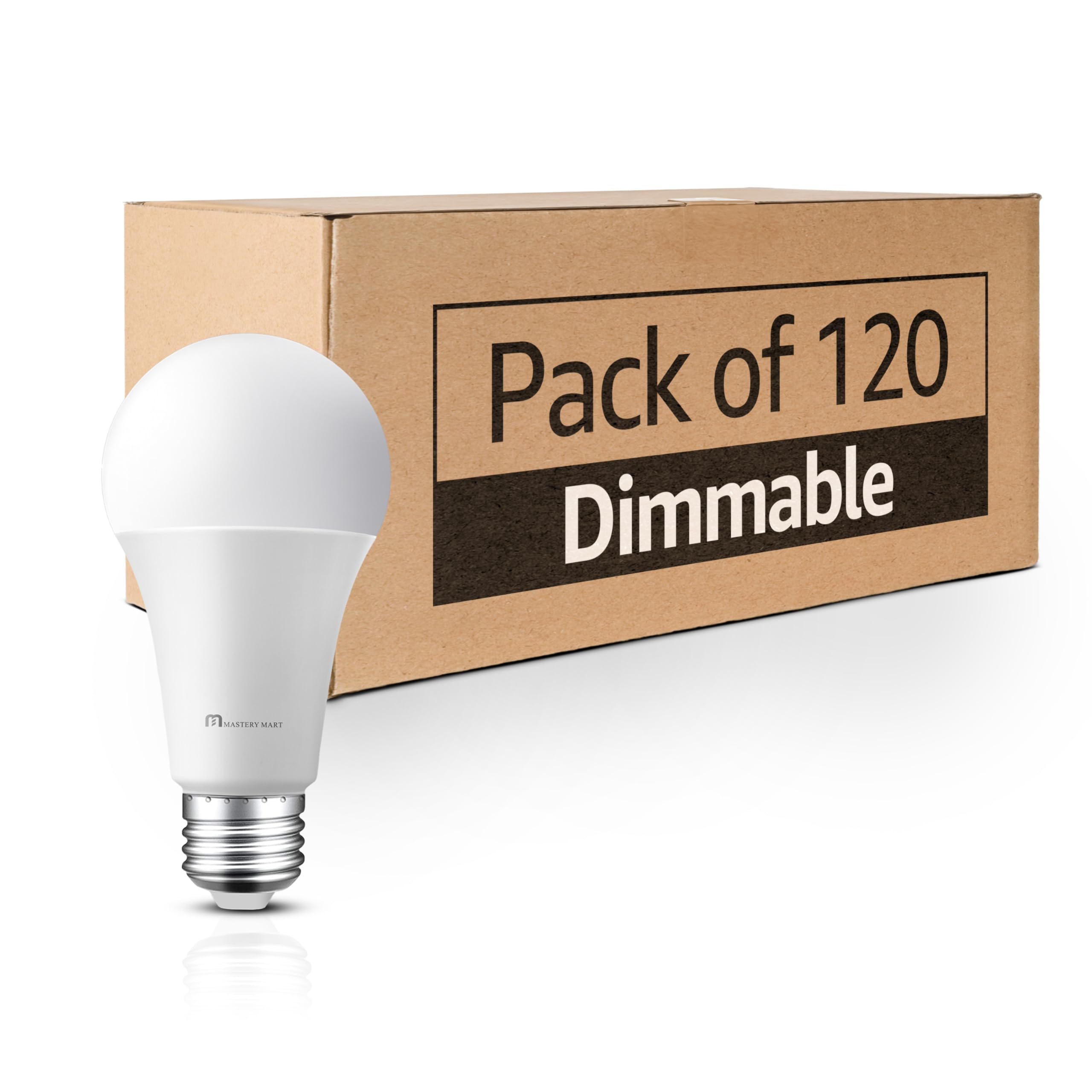 120 Pack Mastery Mart A19 LED Light Bulbs 60W Equivalent 9 5W Dimmable Flicker-Free 800 Lumens 5000K Bright