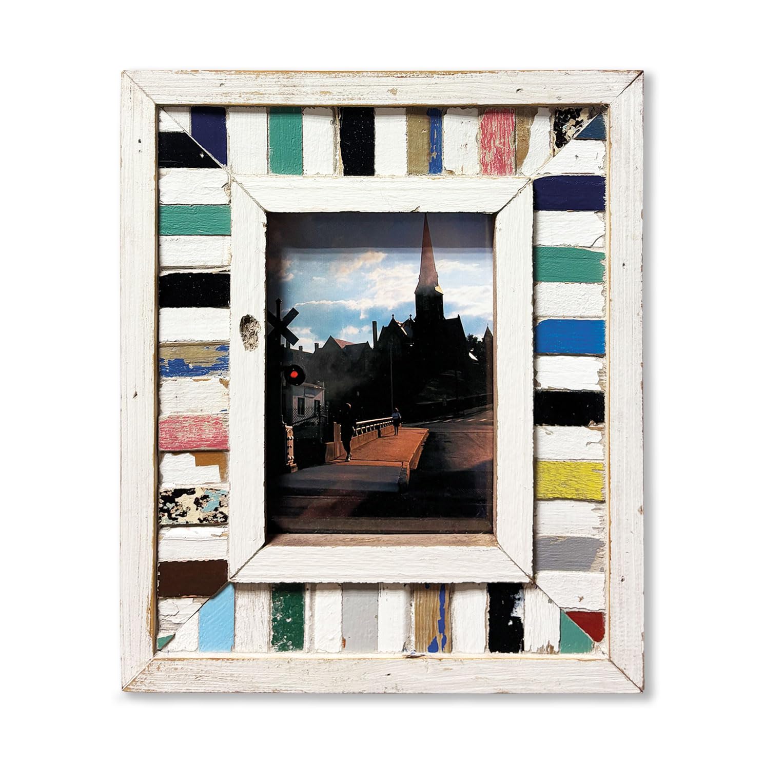 Cadre vintage en bois récupéré mosaïque multicolore rustique pour photo 15x21 cm