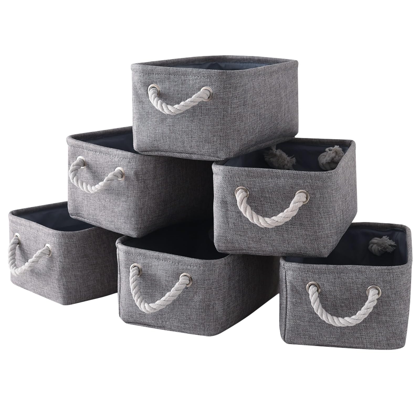 Sacyic Small Fabric Storage Baskets (6-Pack), Foldable Gift Baskets with Rope Handles for Home & Office Organization
