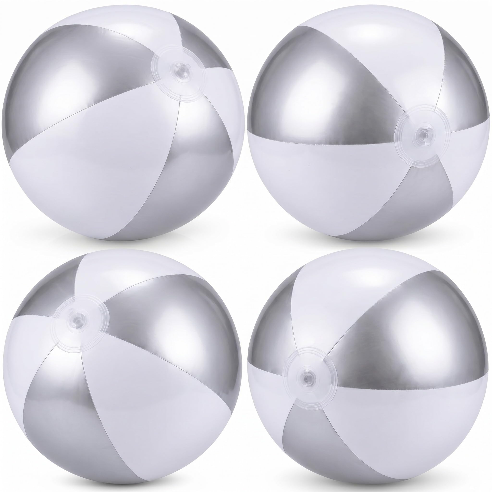 MiniInflat 4 Pack Pastel Beach Balls,Silver Gray &amp; White,16 Inch