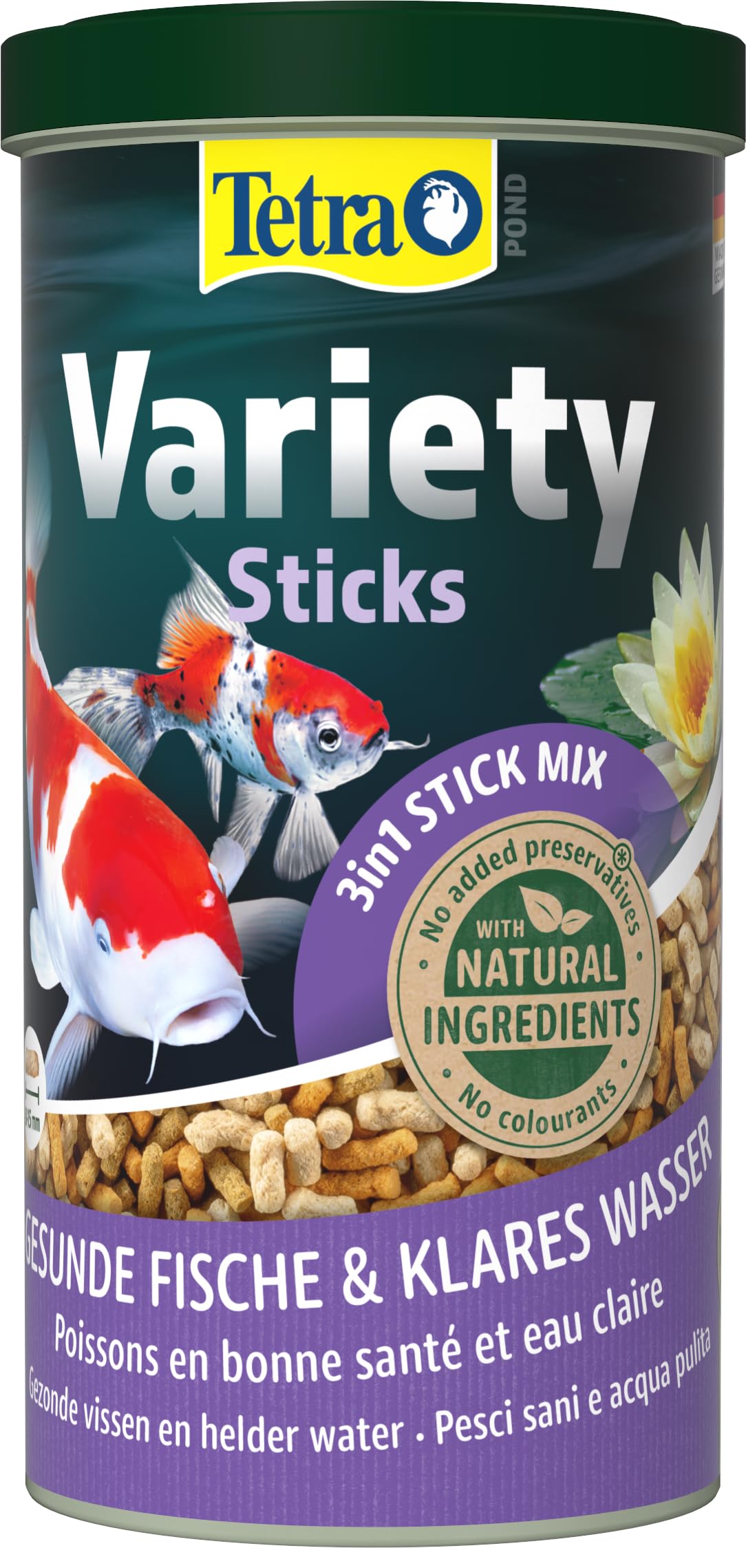Tetra Pond Variety Sticks, mezcla de alimentos para peces compuesta por tres sticks diferentes, para salud, colorido y vitalidad de todos los peces de estanque, lata de 1 L