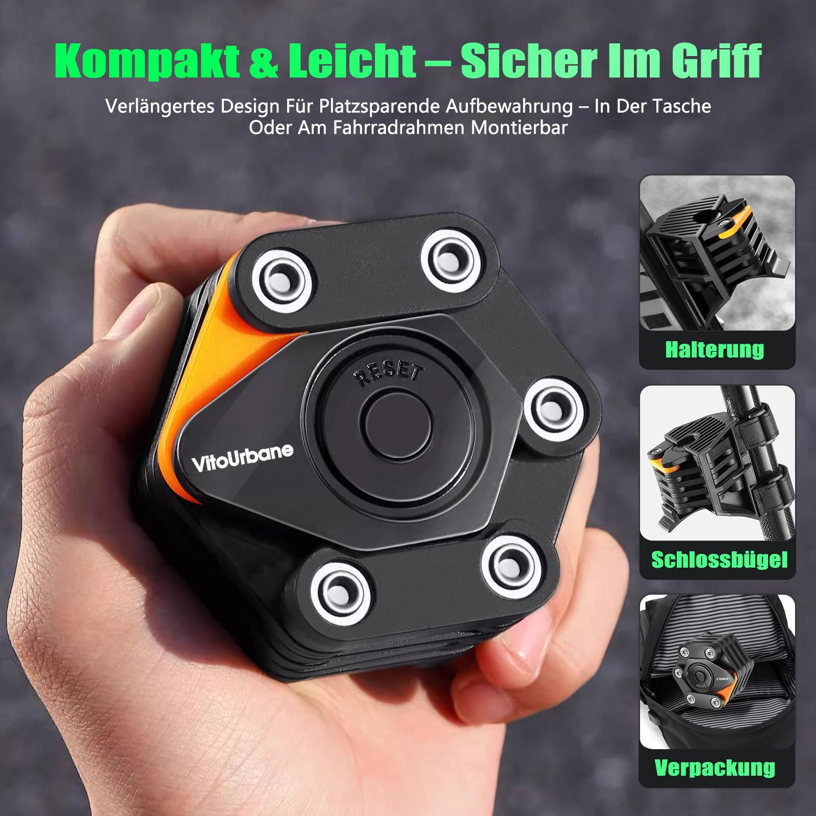 Faltschloss Fahrradschloss mit Zahlenschloss – 80 cm | leicht & kompakt | für Arbeitsweg, Schule & Pendler | inkl. Halterung | Diebstahlschutz für E-Bike, E-Scooter, Citybike, MTB & Roller