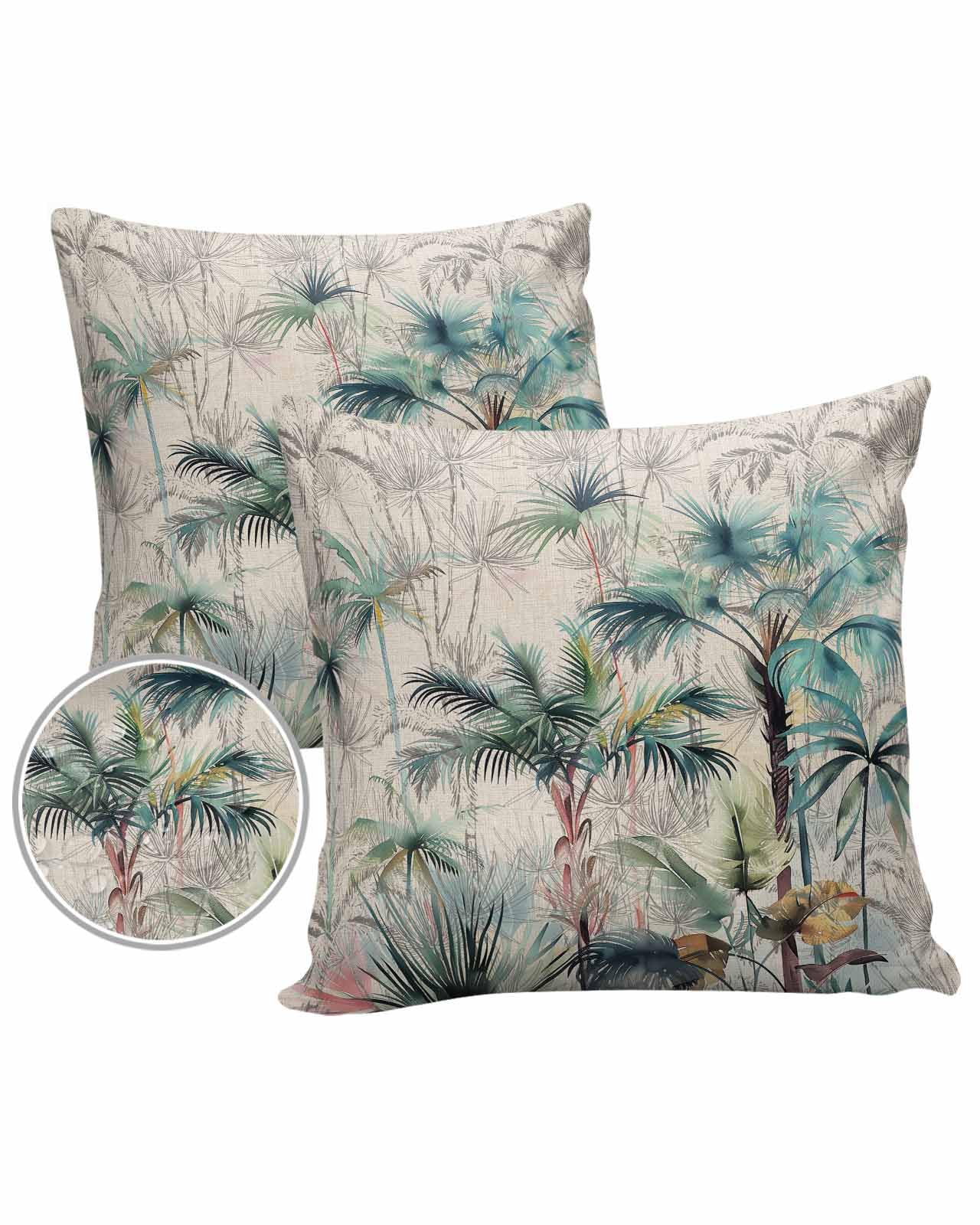 Tropical Outdoor Pillow Cover 24x24 Inch Cushion Sham Case,Waterproof Decorative Square Throw Pillowcase for Outside Garden Patio Porch Couch Chair Tent Green Palm Coconut Trees Rustic Summer Beach