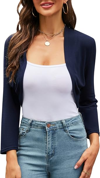 Bolero Cardigans for Women, Long Sleeve Cropped Cardigan Lightweight Open Front Shrugs for Dresses