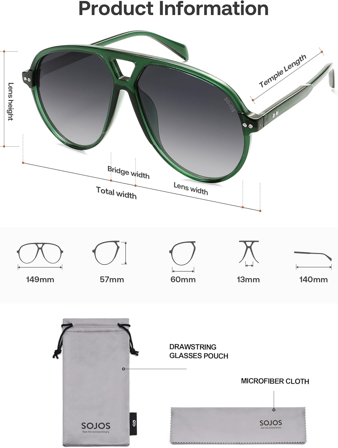 SOJOS Oversized Retro Aviator Sunglasses for Women Men Tangle Free Classic Vintage 70s Shades SJ2665 - Image 5