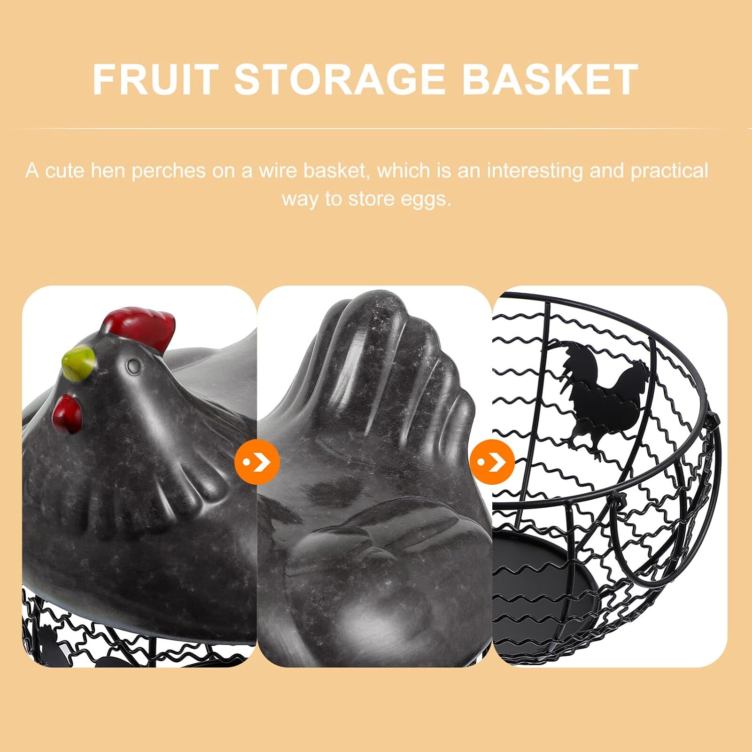 Iron Art Egg Storage Basket with Water-pattern Tray, Soft Gray Fruit Organizer and Household Storage Container for Kitchen and Refrigerator Use