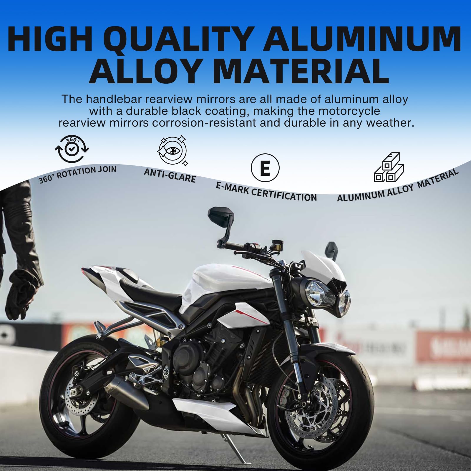 DREAMIZER Specchietti per Moto Omologati E9 Universali, Specchietti Retrovisori per Moto Regolabili 360° 7/8" 22mm Compatibili con Honda Kawasaki Suzuki Yamaha Cruiser Scooter ATV