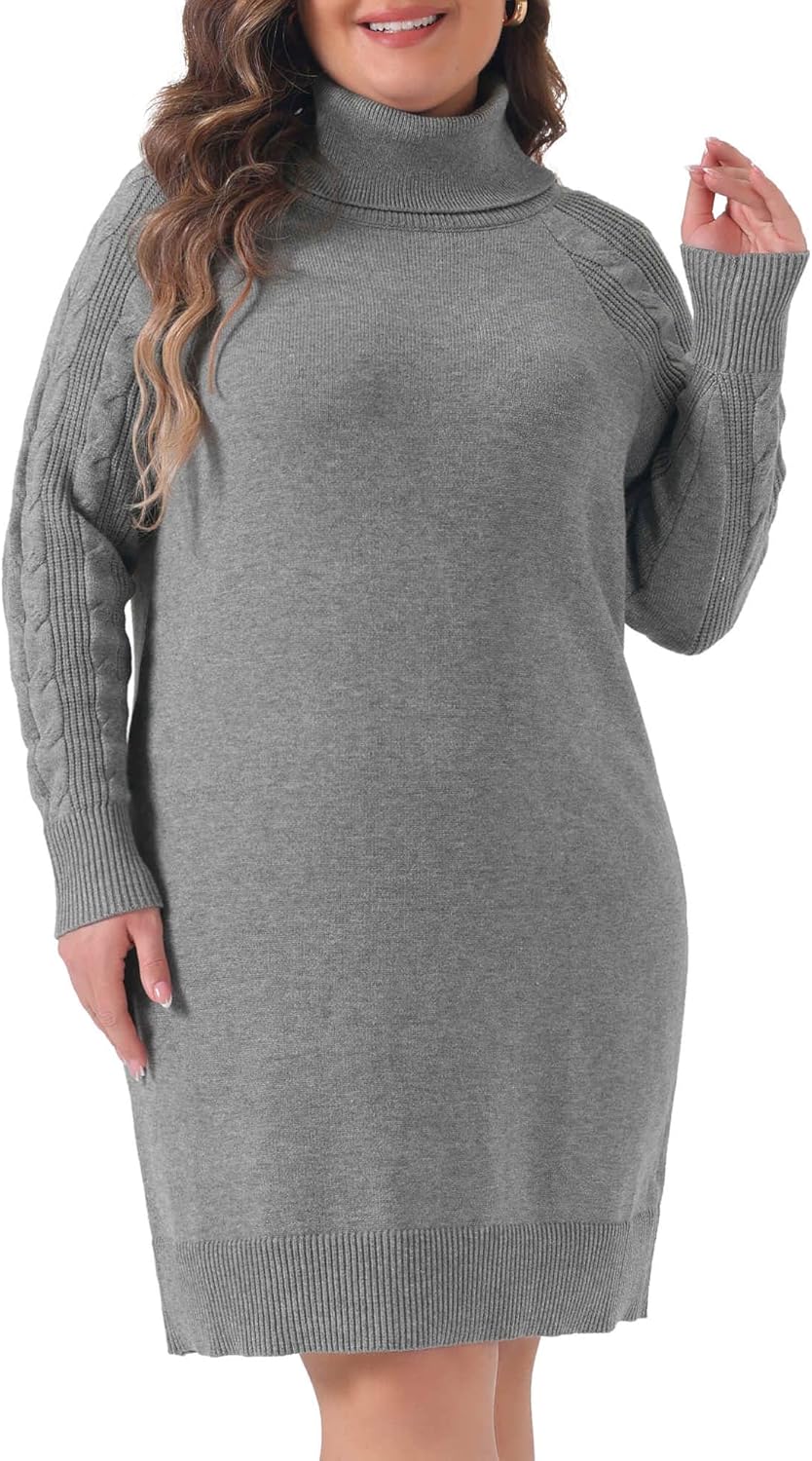 Agnes Orinda Plus Size Sweaters for Women Long Sleeve Turtleneck Warm Pullover Mini Sweater Dresses