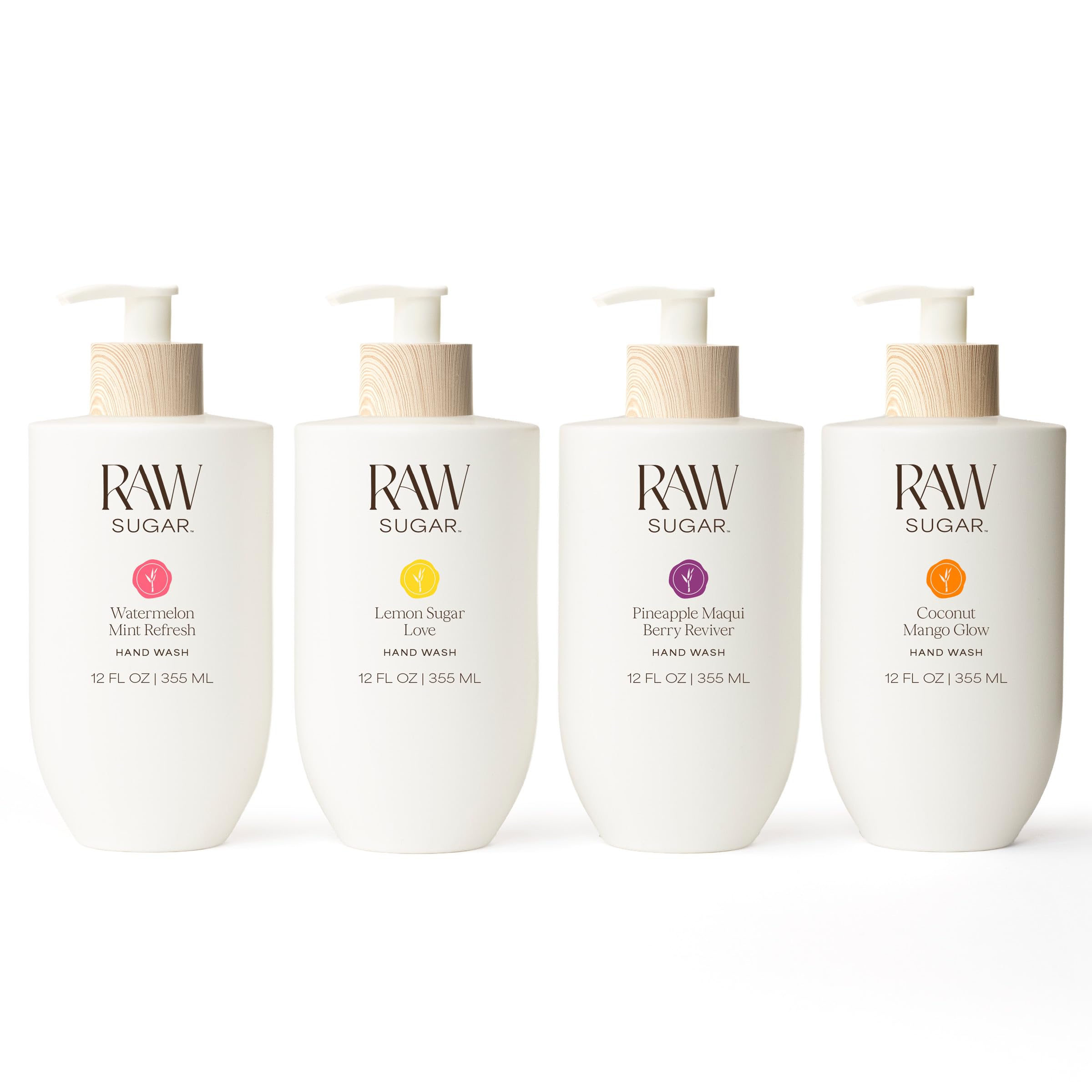 RAW SUGAR Moisture Loving Hand Wash, 16.9 Fl Oz (Pack of 3) Watermelon + Fresh Mint Liquid Hand Soap for Kitchen or Bathroom, Cleanses & Refreshes Hands, Formulated without Sulfates & Parabens: New Variety Pack 16.9 Fl Oz (Pack of 4)