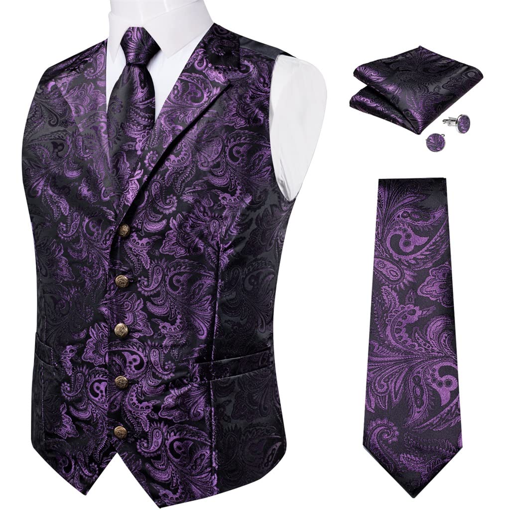 Ensemble gilet violet haut de gamme et boutons de manchette JFDBGU XL