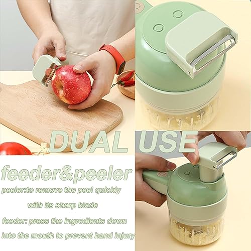Miniatura 7 de Electric Vegetable Cutter Set, 4 and 1 Handheld Electric Vegetable Cutter, Portable Food Chopper for Onion Ginger Chilli Onion Garlic Meat