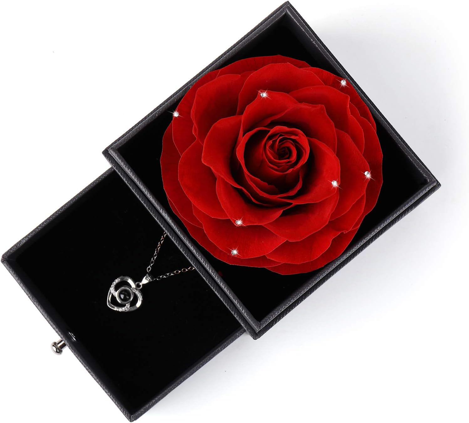 Ocosy Mothers Day Flower Gifts for Her, Preserved Real Flower Rose with Silver-Tone Heart Necklace I Love You in 100 Languages Gift Set, Enchanted Flower Rose Gifts, Red Crystal - Image 5