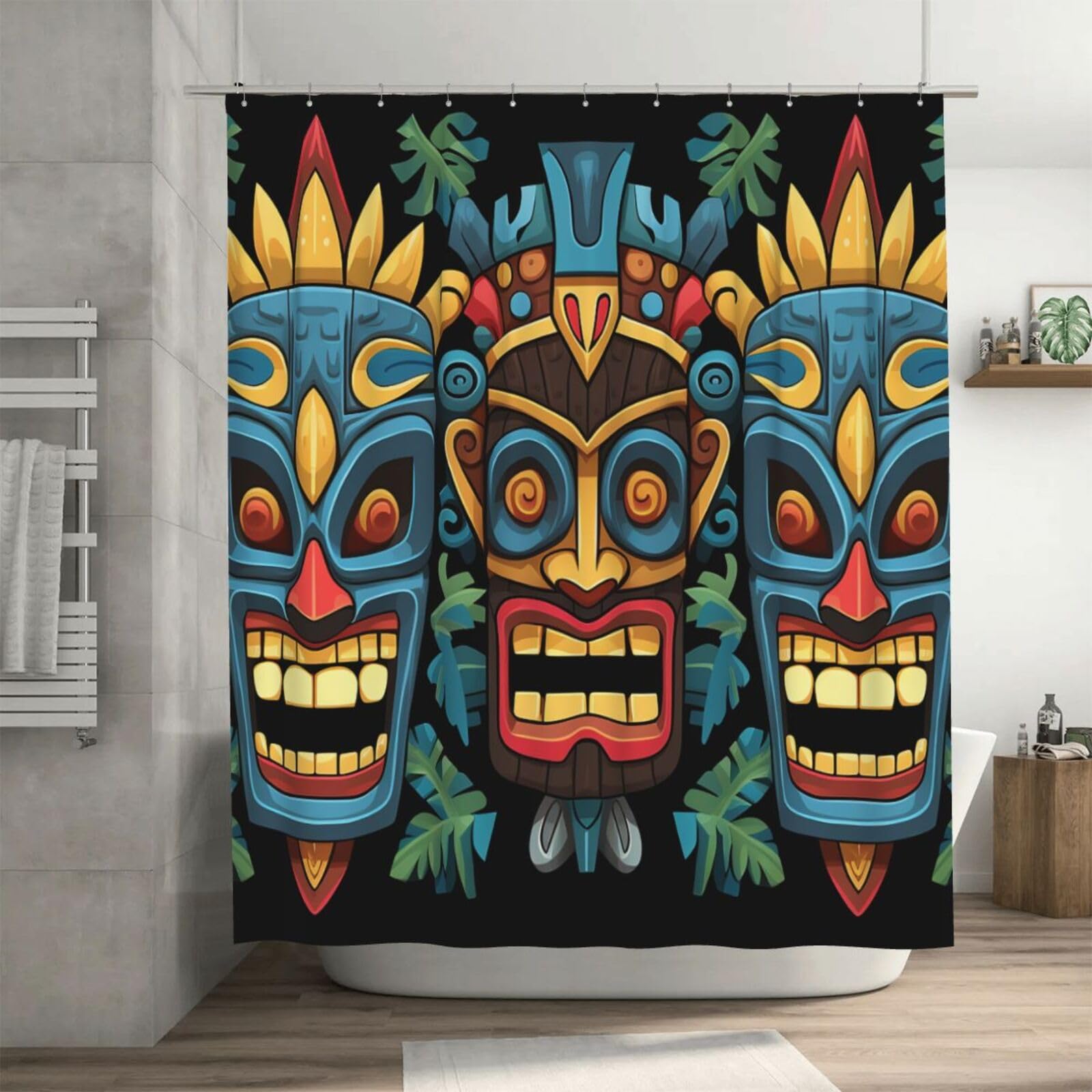 Rideau de douche décoratif pour une salle de bain ambiance île et voyage