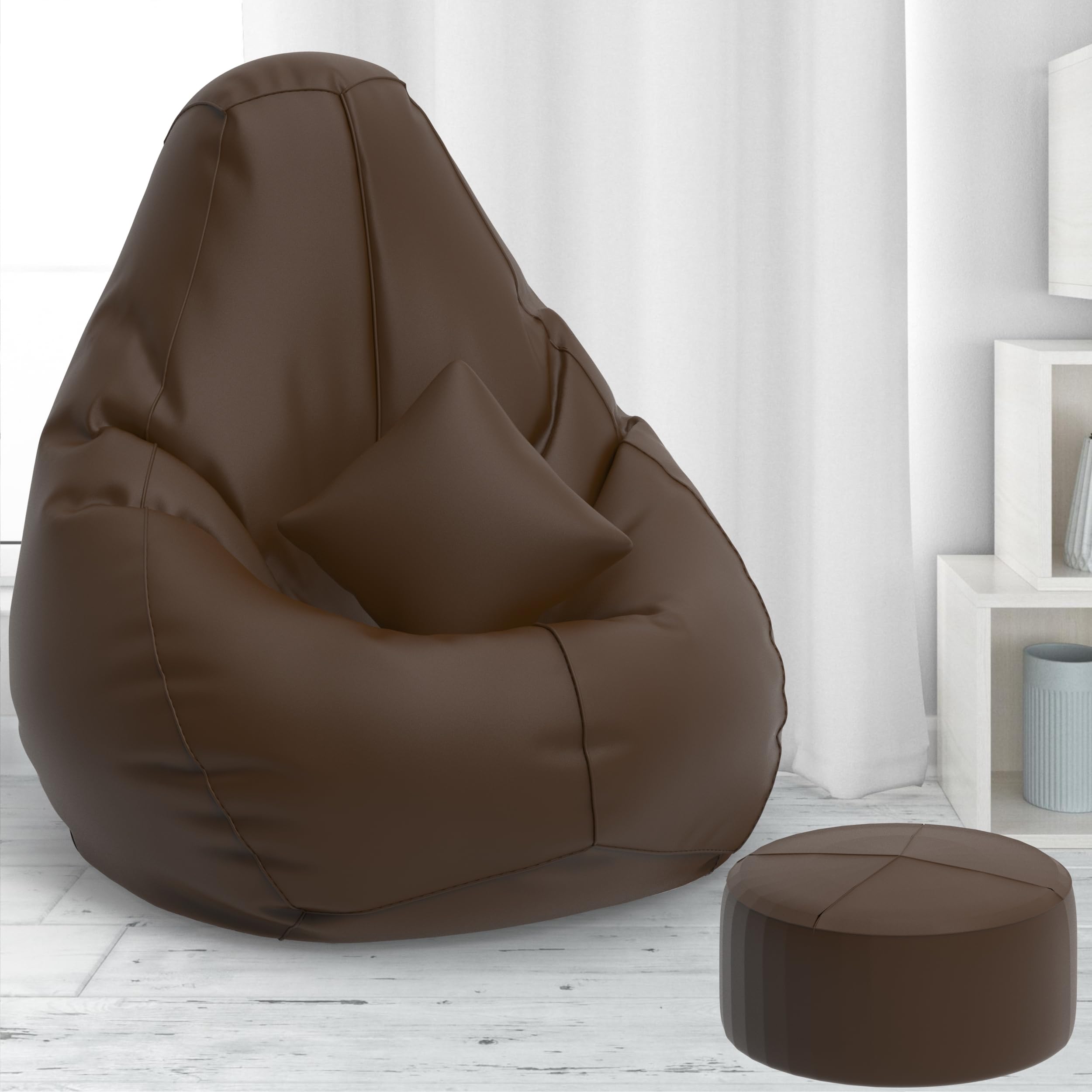 Biggie Bean Bag with Beans Filled 5XL Bean Bag with Free Cushion and Footrest - Official : ElegantPuffPod Combo (Matching Color : Regular, Brown)