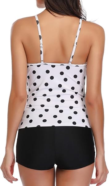 FLYILY Maillot de Bain 2 Pièces Femme Tankini Ensembles à Volants Maillot Haut Imprimé avec Short de Garçon Maillots de Bain Grande Taille - 4