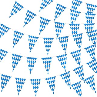 118 Ft Oktoberfest Bavarian Check Pattern Pennant Plastic Racing Flag Banner, Decoration for German Decorations Party Sport Event Birthdays Hot Wheels Event Supplies Festivals (Blue&White)