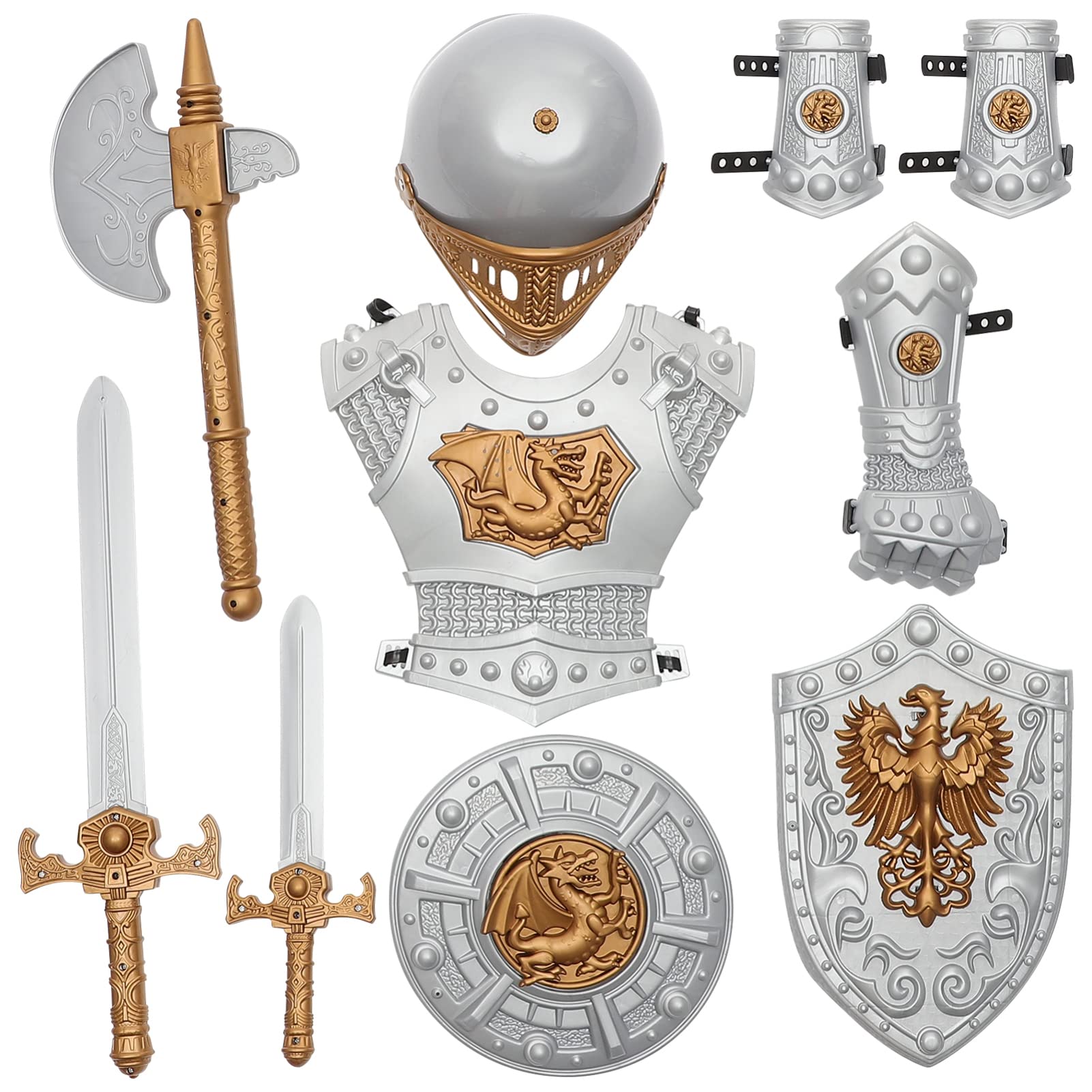 STOBOKKnight Armor Set,Medieval Knight Set for Kids with Shield Helmet Accessories Playset for Kids Cosplay Role Play Dress Up Pretend Play Halloween Party