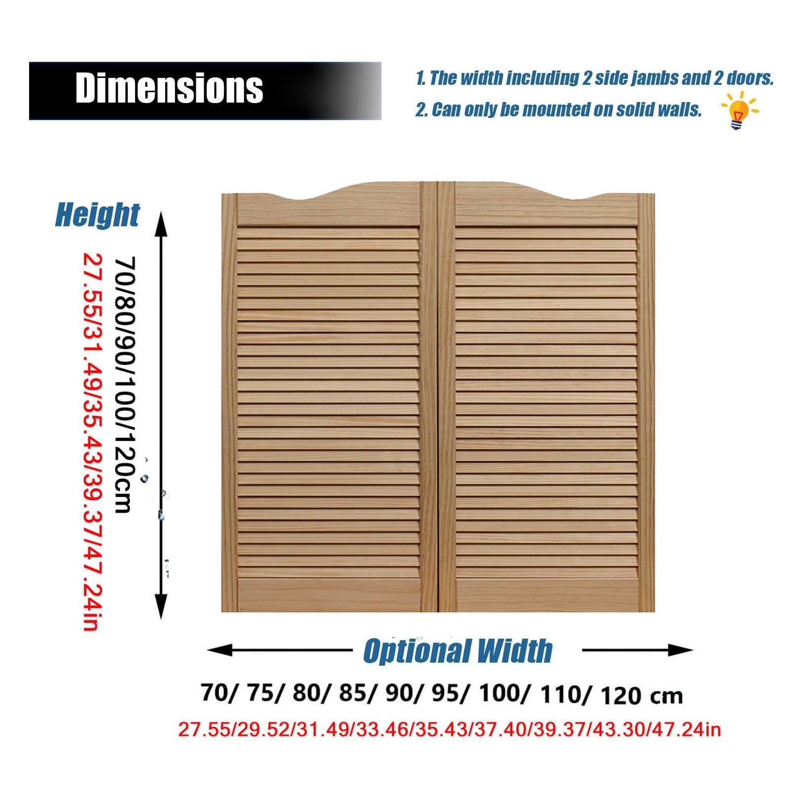 Puerta Pasillo Puerta abatible de madera maciza, Puertas de café Puertas abatibles, Retro Louvered Café Interior Saloon Puerta abatible de madera maciza ( Color : B , Size : W80xH100cm(31.49x39.37in)