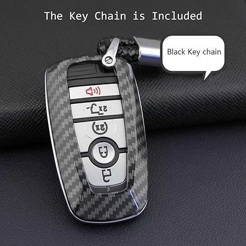 Miniatura 7 de YJMOTOR Funda protectora de goma de silicona suave con textura de fibra de carbono con llavero para Ford Bronco Mustang Fusion Raptor F150 F250