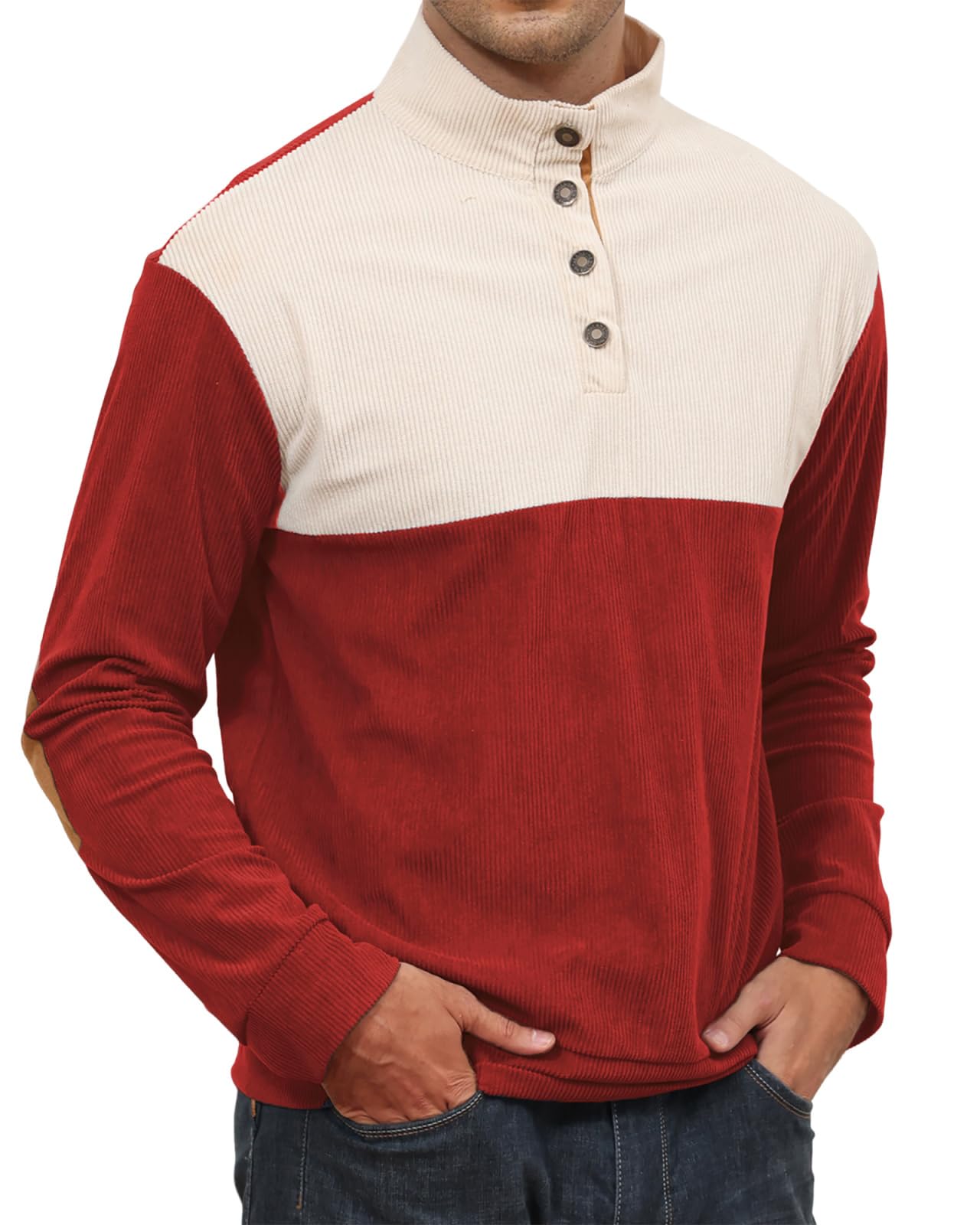 PRIVIMIX Męska bluza bez kaptura Lekki sweter Kołnierz Guzik Żebrowana Aksamitna Bluza Sweet M-3XL