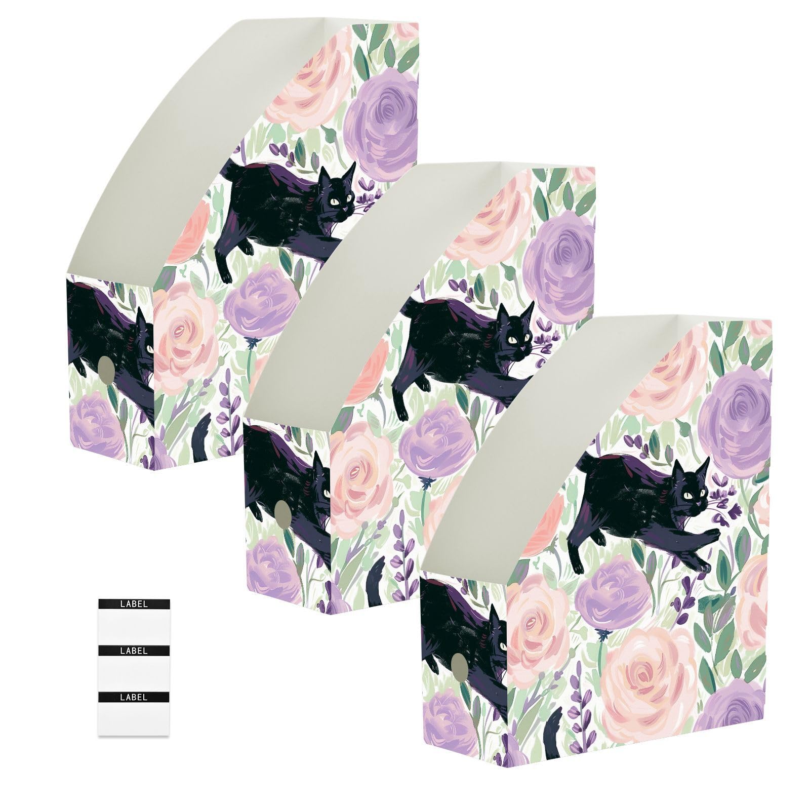 Organiseurs pour bureau pliables et esthétiques, boîtes décoratives chat et roses pour salon cosy