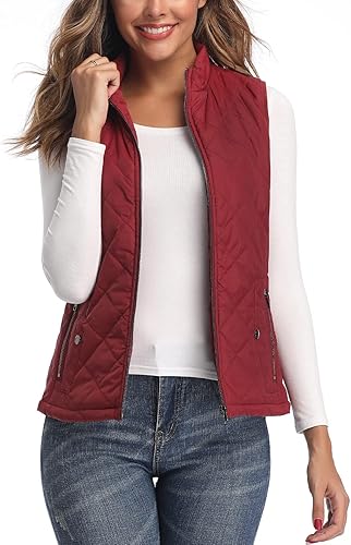 LONGKING Chaleco de mujer, cuello alto, ligero, con cremallera, acolchado para mujer