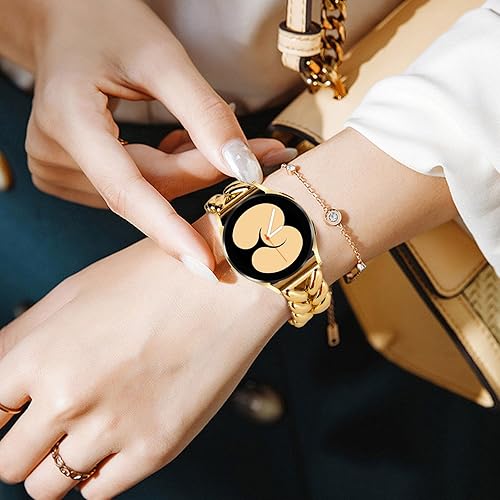 Miniatura 5 de VISOOM Correas de reloj doradas de 0.78 pulgadas para Samsung Galaxy Watch 6542 de 1.575 pulgadas y 1.732 pulgadas para mujer, elegante metal