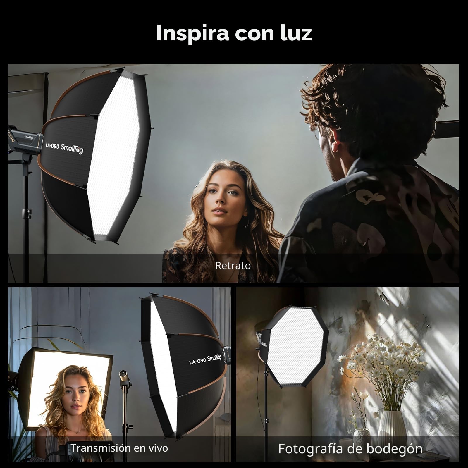 SMALLRIG 35"/90cm Softbox LA-O90 Soft Box Octágono de Liberación Rápida para Luces COB de Montaje Bowens para SMALLRIG para Neewer para Aputure para Godox - 4633