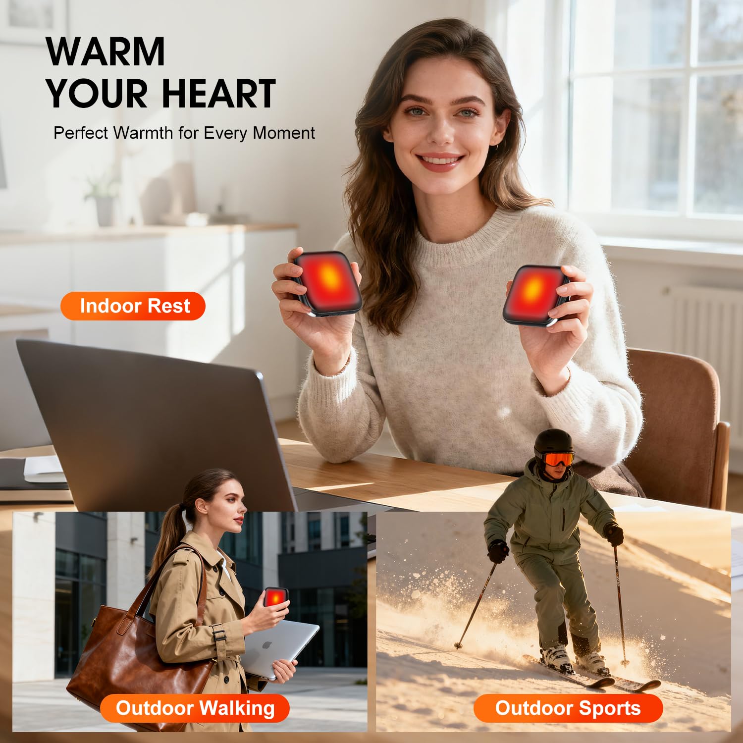 Hand Warmers Rechargeable 2 Pack - 6000mAh 3-Temp Fast Heating Electric Hand Warmers with LED Light, UL Certified Portable Pocket Heater, Hunting Essentials, Gifts for Christmas Men Women Teens(Black)