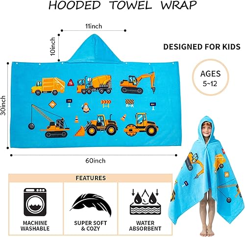 Miniatura 9 de Toalla con capucha 100% algodón para niños de 2 a 6 años, toalla de playa para piscina, toalla de playa, suave y absorbente, poncho de playa pequeño