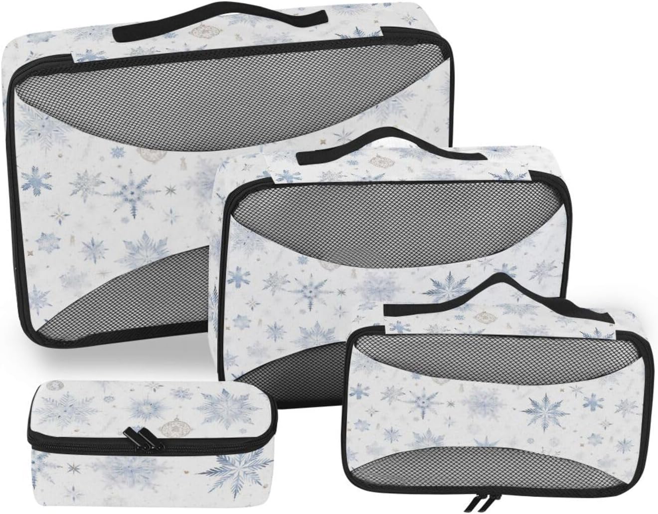 Cartoon Warm Family Snowflakes White Blue 4 Pcs set organizers for travel Mesh Travel Essentials portable large packing cubes