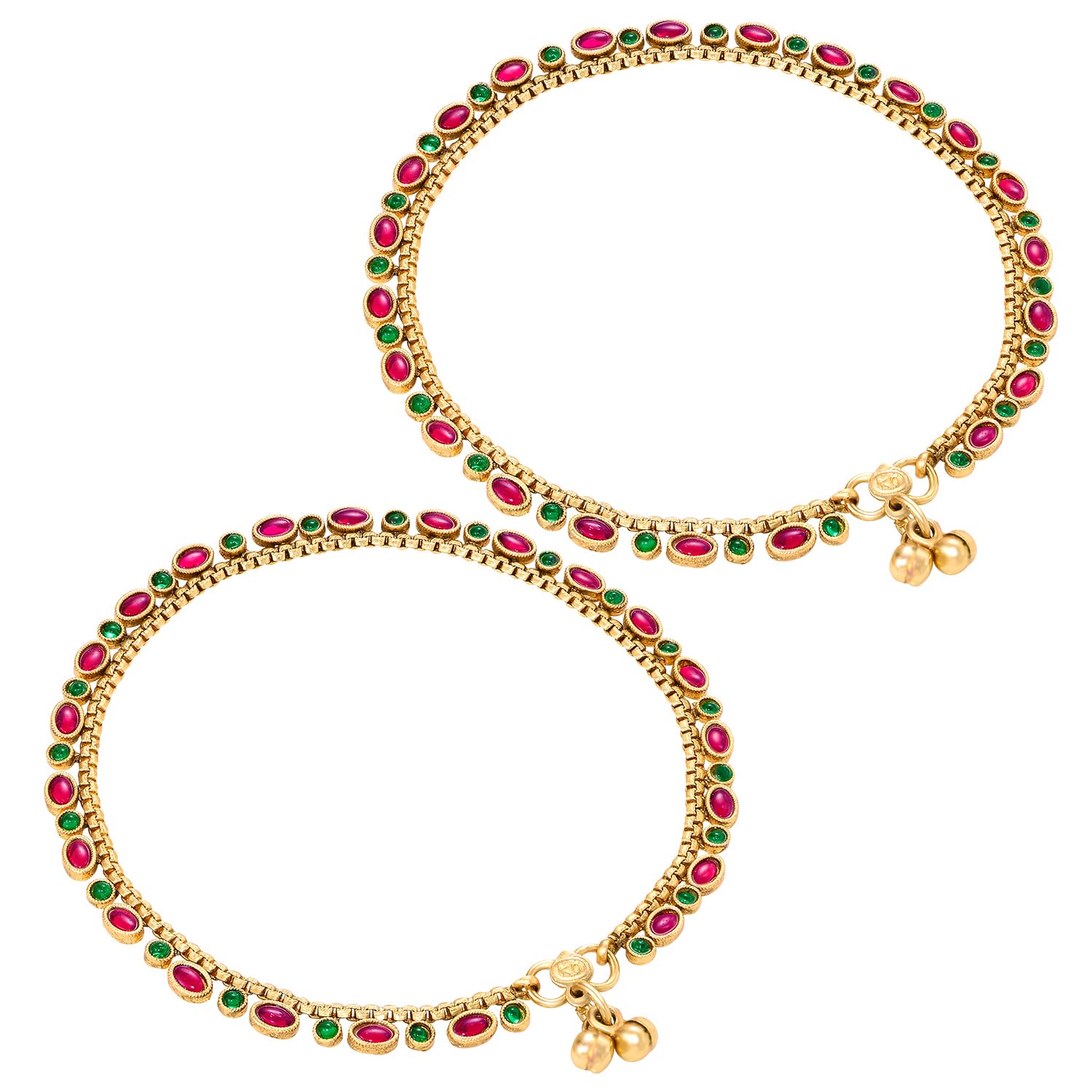 Rani Pink Green Gold Plated Ethnic Anklets Payal For Women-image-41