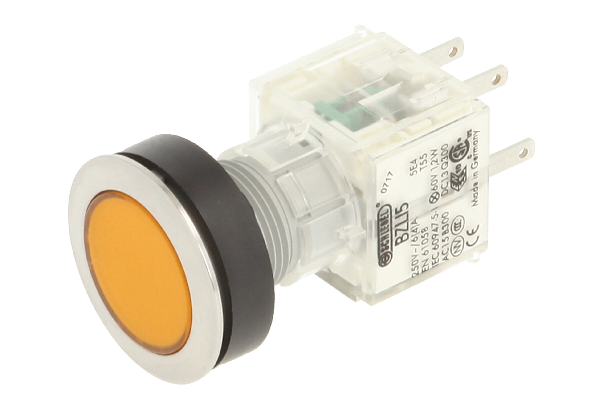 Club 23.000.404 Push Button Stainless Steel – Switch Cap, Illuminated Momentary Contact Master 1 N/O Contact 24 V LED YELLOW (Pack of 2)