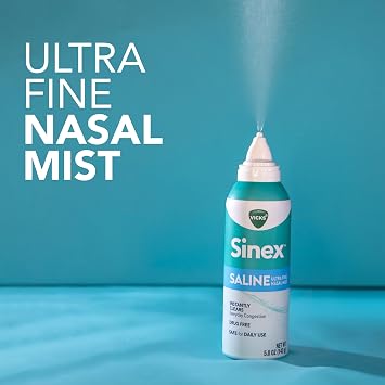 Vicks Sinex SALINE Nasal Spray, Drug Free Ultra Fine Mist, Clear Everyday Sinus Congestion Fast, Clear Mucus from a Cold or Allergy, Daily Use 5.0 fl oz x 2