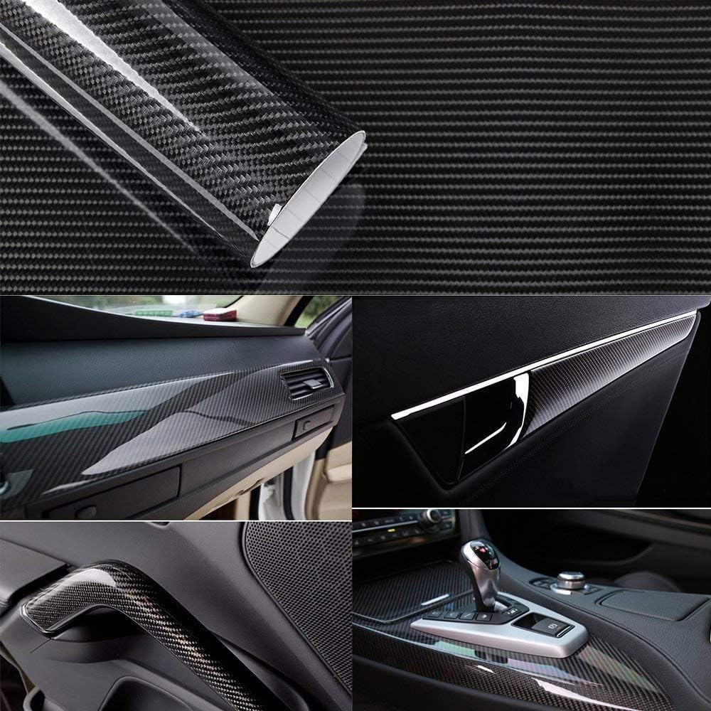 CompraFun Vinilo Fibra Carbono 6D, Vinilo Coche 300 x 30cm Negro Película Pegatina Adhesivo Impermeable sin Burbujas, Protección para Interior Exterior de Coche Moto Bici, con Accesorios