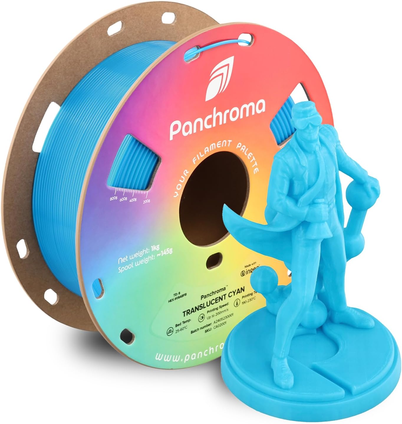 Polymaker Panchroma Translucent PLA Filament, Translucent Cyan 1.75mm 3D Printing Filament, 3D Printer PLA Filament, Fit Most FDM 3D Printers, 1kg Spool (2.2lbs)