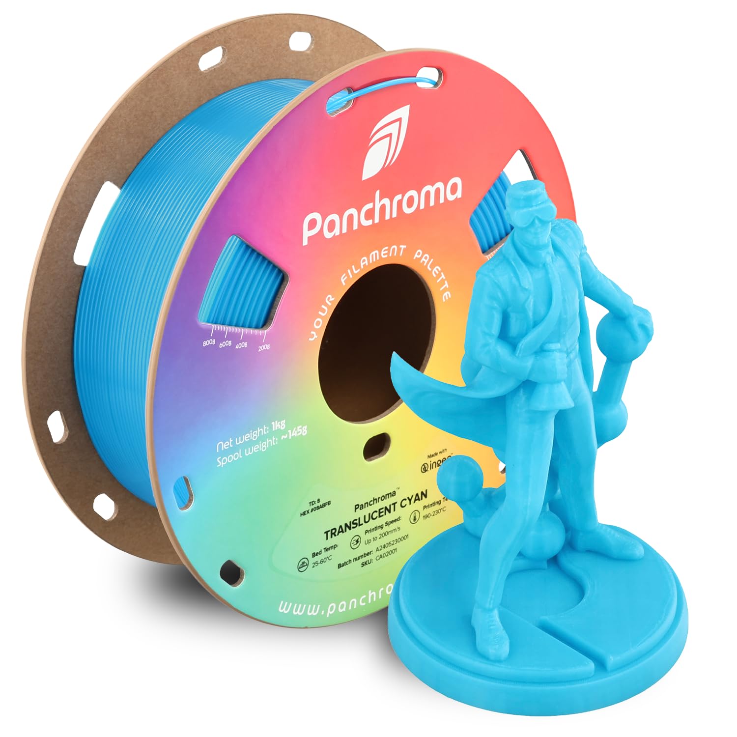 Polymaker Panchroma Translucent PLA Filament 1.75mm, 1kg, Cyan | Neatly Wound, Semi Transparent PLA, Easy Print &amp; Smooth Feeding, Compatible with Bambu Lab &amp; Most 3D Printers