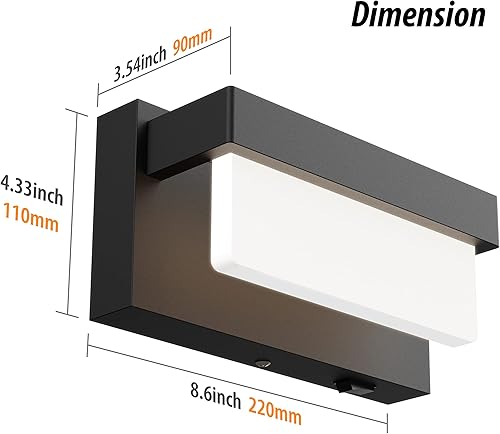 Miniatura 2 de Aplique de pared negro con interruptor de encendidoapagado, lámpara de pared LED de 8 pulgadas, pantalla acrílica, 4000 K, aplique de iluminación de