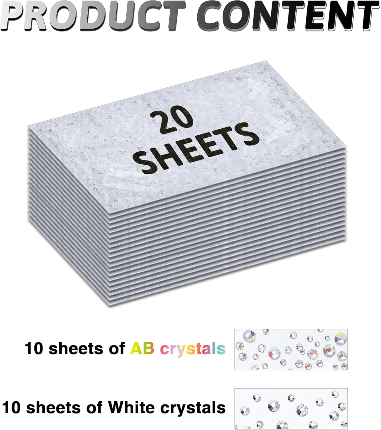 Dvobez 20 Sheet Iron-on Rhinestone Sheets - 2 Stunning Designs, AB Crystals & Glitter Hotfix Rhinestones, 2mm/3mm/4mm Mixed Sizes for Clothing, DIY Crafts, Gift Personalization & Home Décor