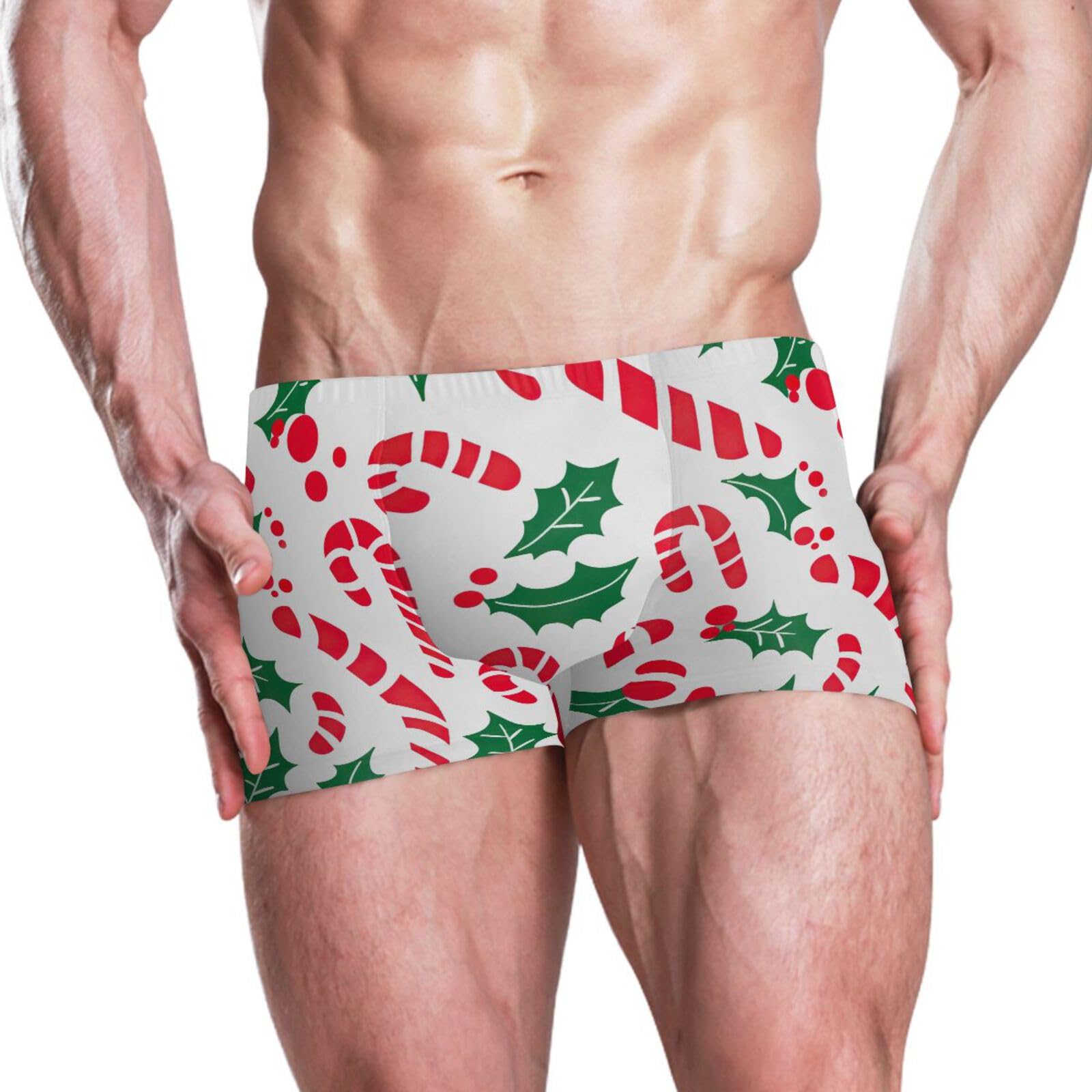 UMIRIKO Men's Swim Briefs Christmas Cane Holly Leaves Swimsuit Swimwear Swim Trunk Square Leg for Men 3XL 202b7084
