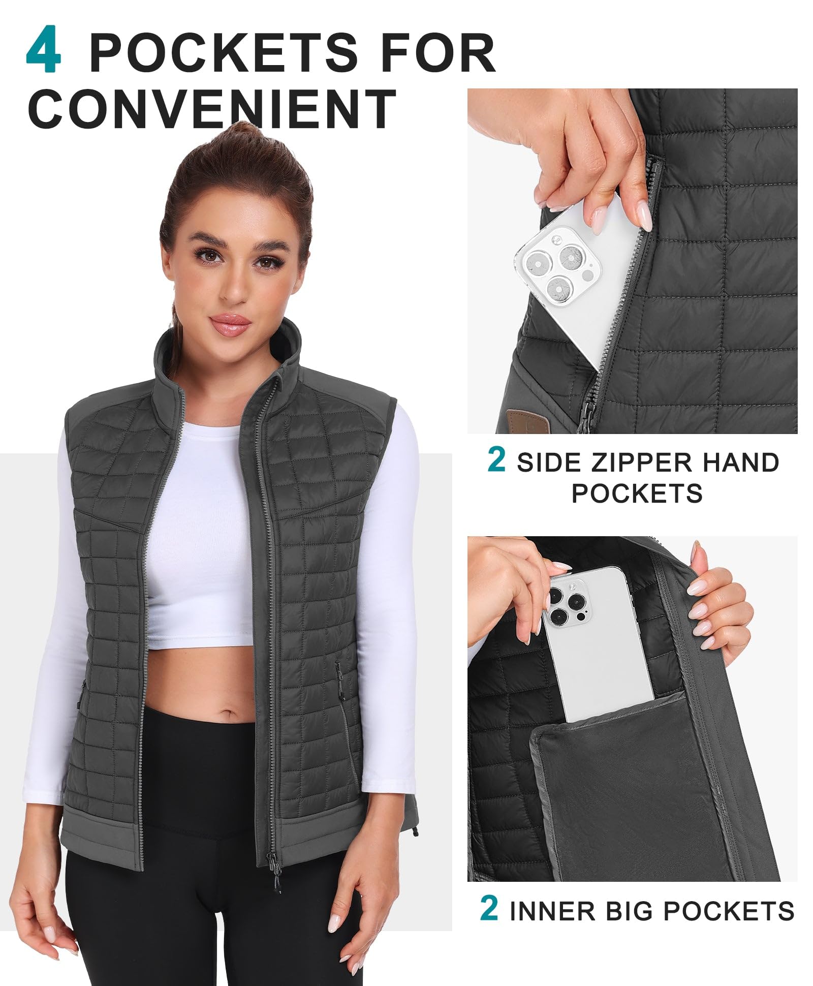 Little Donkey Andy Chaleco ligero para mujer, chaqueta cálida sin mangas para exteriores, para senderismo, viajes, correr, golf
