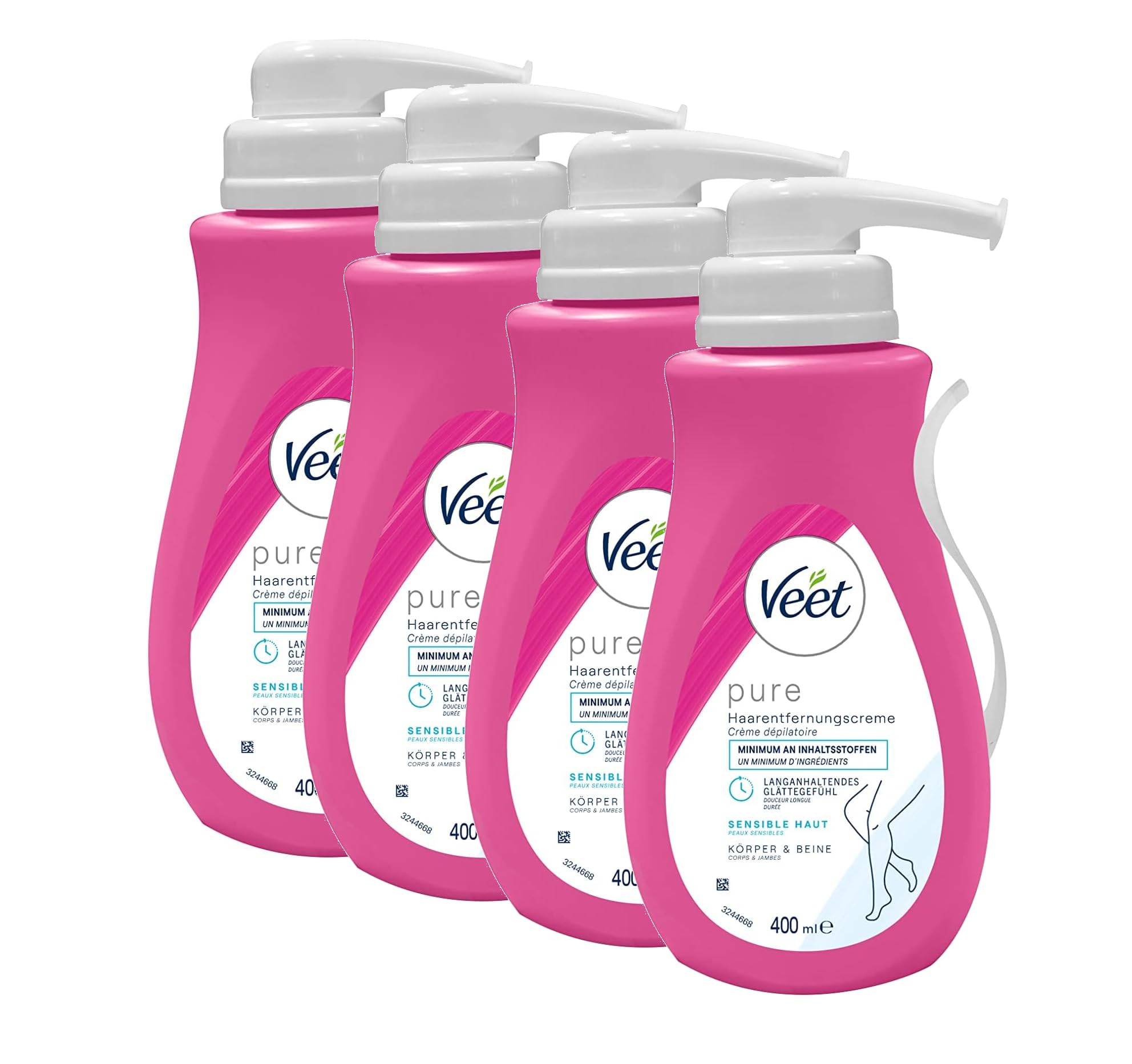 Veet Pure Haarentfernungscreme für Körper, Arme & Beine - Enthaarungscreme für sensible Haut - Minimum an Inhaltsstoffen - (2er Pack) 2 x 400 ml Spender inkl. Spatel