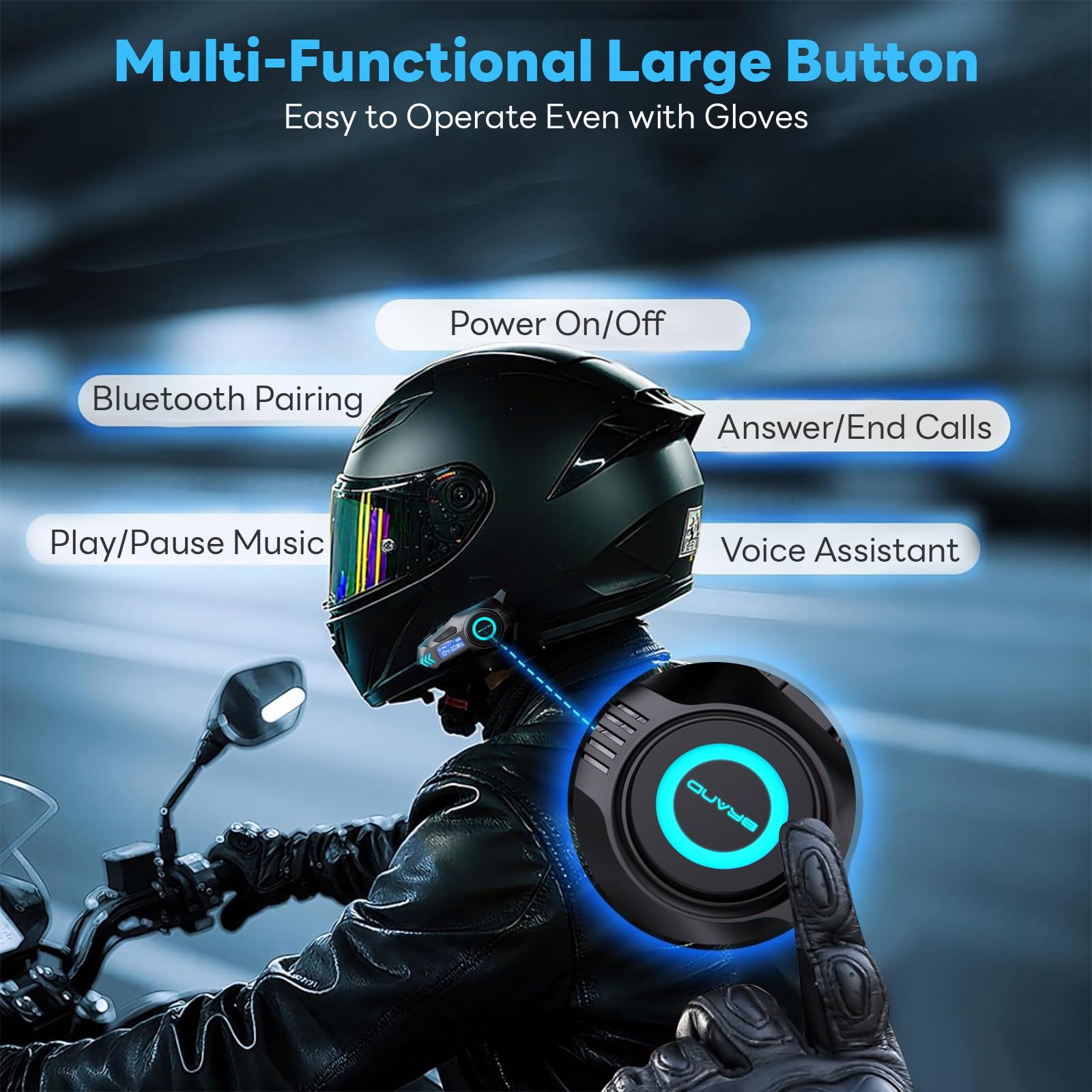 K09 Interfono Moto, Kit Vivavoce Moto Bluetooth 5.4, Sistema Comunicazione Duo Interfono Moto 500 m, Auricolare con Display Digitale/IPX8 Impermeabile/HIFI/FM (1 pz)