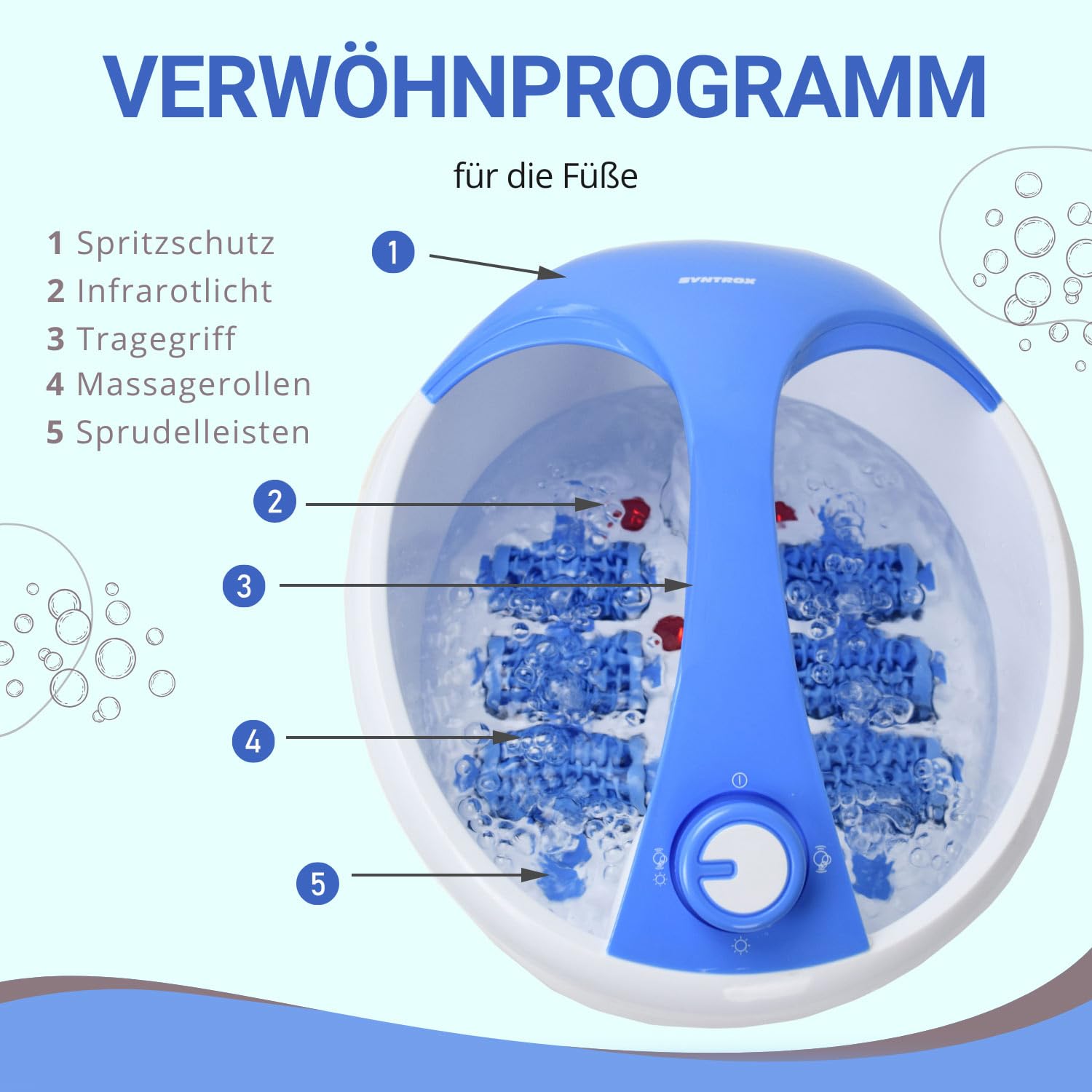 Syntrox Germany 4 in 1 Fußsprudelbad Relaxo, Wellnes-Fußsprudelbad, Massagegerät, Wellnesgerät, Wärmende Fußmassage, Fußheizung, Wellnessprudelbad, 450 Watt, 2,80Kg